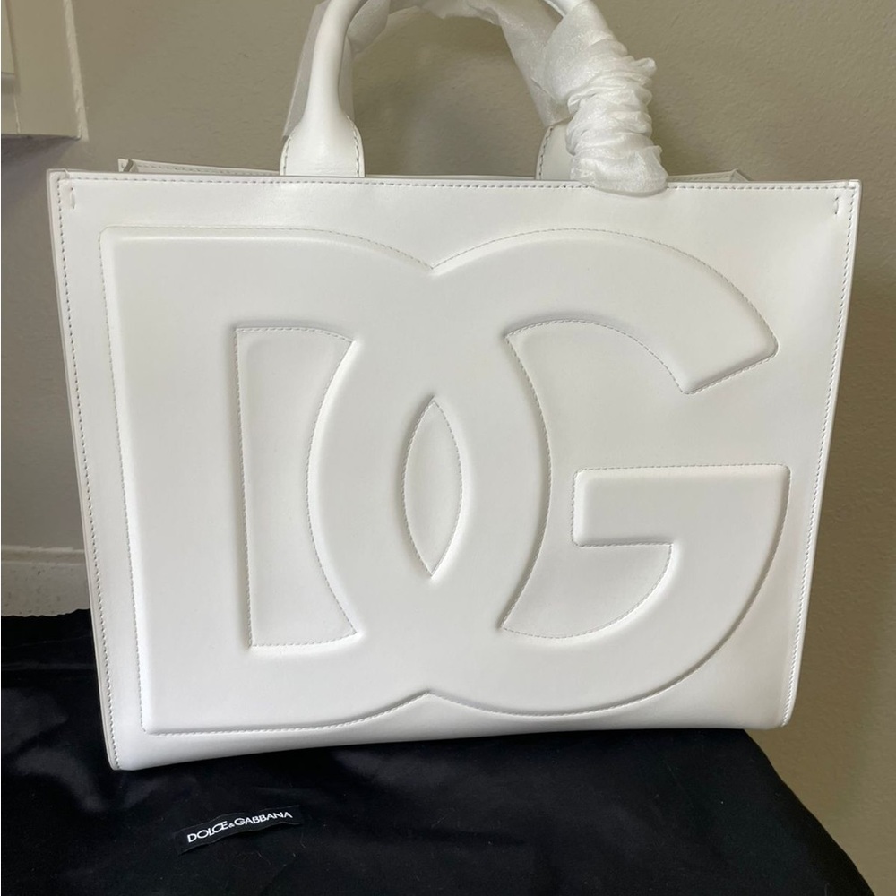 Dolce & Gabbana White Embossed Logo Leather Tote